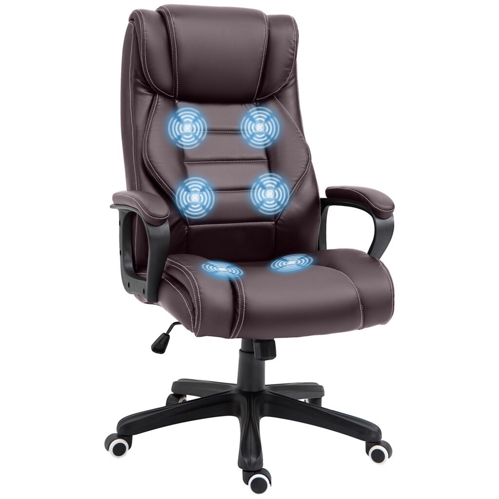 High Back Massage Office Chair w/ 6-Point Vibration, Ergonomic Office Chair, Ergonomic Desk Chair w/ Adjustable Height, Brown