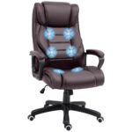 High Back Massage Office Chair w/ 6-Point Vibration, Ergonomic Office Chair, Ergonomic Desk Chair w/ Adjustable Height, Brown