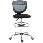 Ergonomic Draughtsman Chair: Armless Swivel Office Chair, Mesh Back with Lumbar Support & Foot Ring, Grey