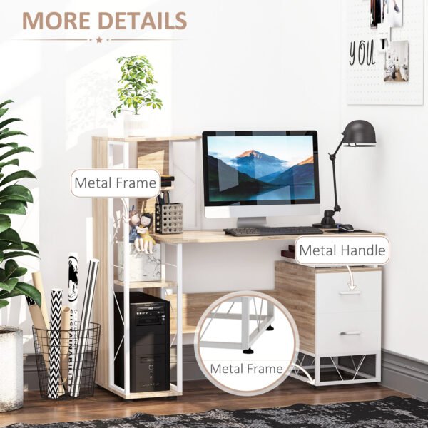 Office Table with Drawers & Shelves, Desk with Shelves, PC Workstation for Home Office, Study Furniture, Wooden - Image 6