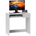 Computer Table w/ Keyboard Tray Drawer, Compact Small Computer PC Desk for Study, Office, Working, Gamingm, Writing Desk, White