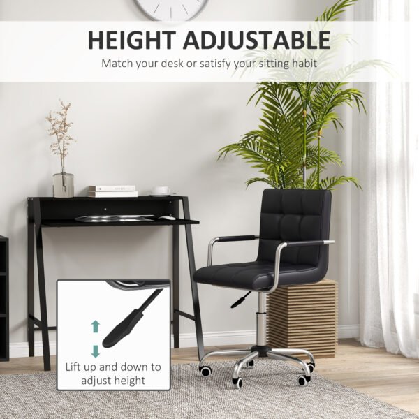 Office Chair and Desk Set, Faux Leather Swivel Chair with Wheels & Study Desk with Storage Shelf, Black - Image 4