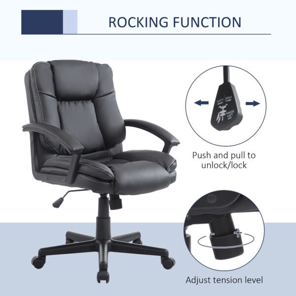 Swivel Executive Office Chair, Mid-Back Faux Leather Desk Chair with Double-Tier Padding, Arms, and Wheels, Black - Image 5