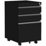 Steel Mobile File Cabinet, 3-Drawer, Lockable, Wheels, Pencil Tray, for A4/Legal, Black