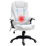 Massage Office Chair w/ 6 Heated Vibration Points, Executive Office Chair w/ Linen-Feel Fabric 360¬∞, Swivel Wheels, Cream White
