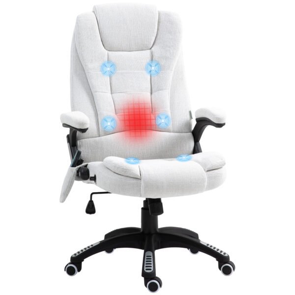 Massage Office Chair w/ 6 Heated Vibration Points, Executive Office Chair w/ Linen-Feel Fabric 360¬∞, Swivel Wheels, Cream White