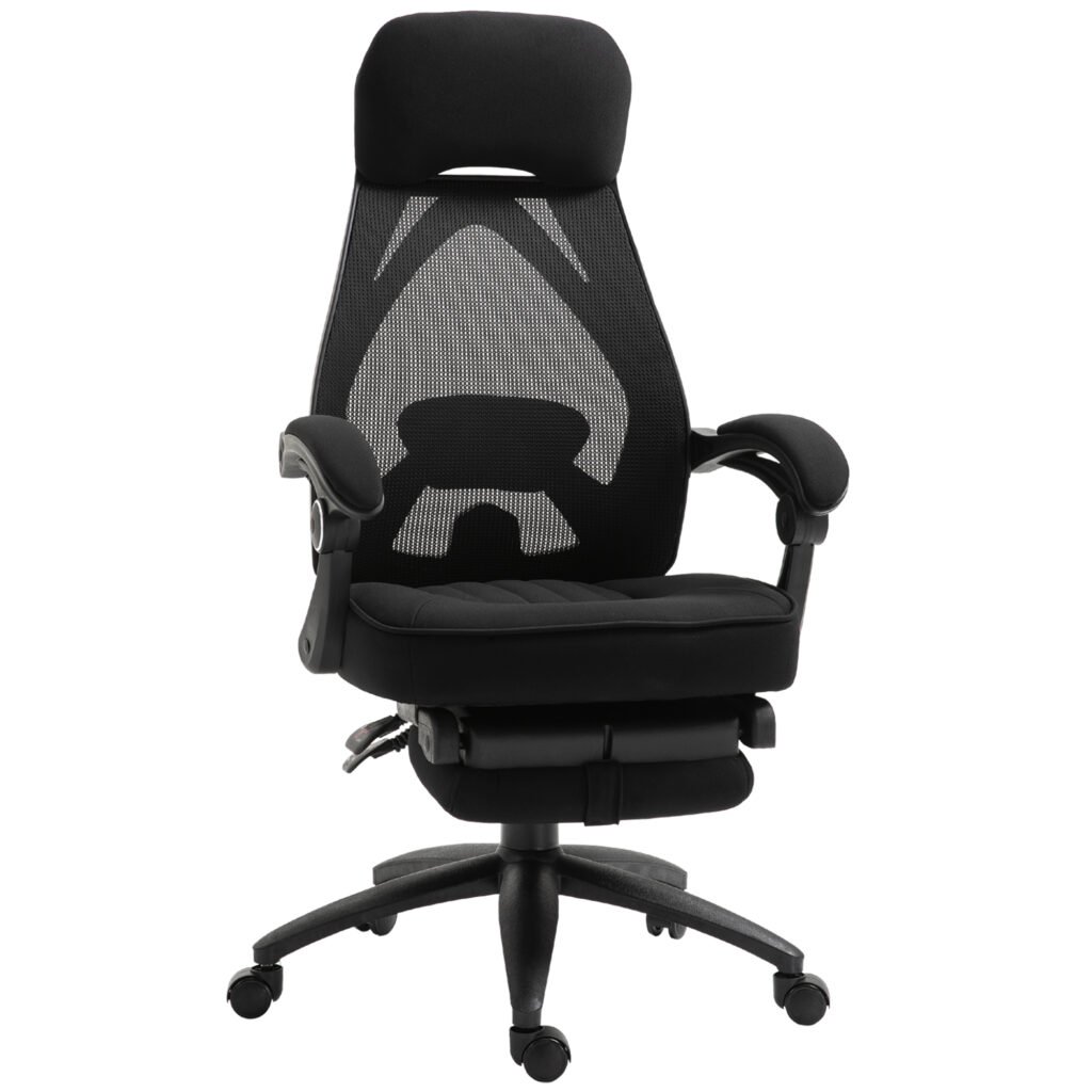 Mesh Office Chair with Footrest, Adjustable High-Back and Headrest, Ergonomic Desk Chair for Home Office, Jet Black