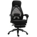 Mesh Office Chair with Footrest, Adjustable High-Back and Headrest, Ergonomic Desk Chair for Home Office, Jet Black