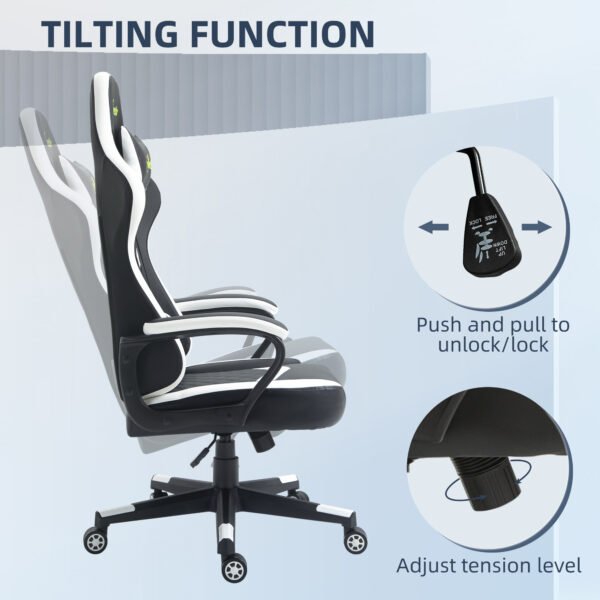 Racing Gaming Chair with Lumbar Support, Headrest, Swivel Wheel, PVC Leather Gamer Desk Chair for Home Office, Black White - Image 5