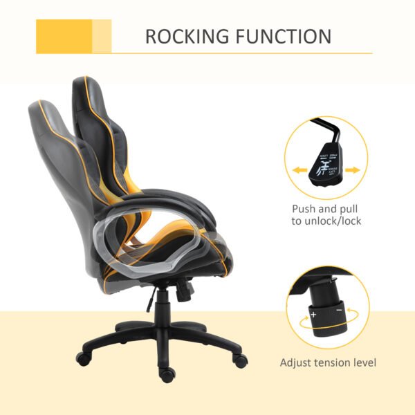 Office Chair Faux Leather Diamond Line High-Back Rocker Swivel Computer Desk Chair with Wheels, Black Orange - Image 5