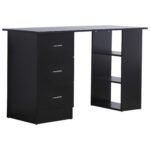 Computer Desk with Drawers Writing PC Table Workstation Laptop Study Stationery Cupboard w/ 3 Shelf & Drawers - Black 120H cm
