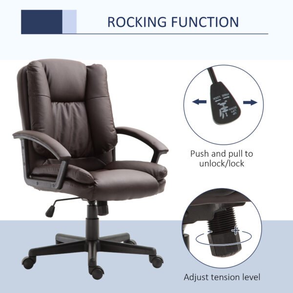 Swivel Executive Office Chair Mid Back Faux Leather Computer Desk Chair for Home with Double-Tier Padding, Arm, Wheels, Brown - Image 5