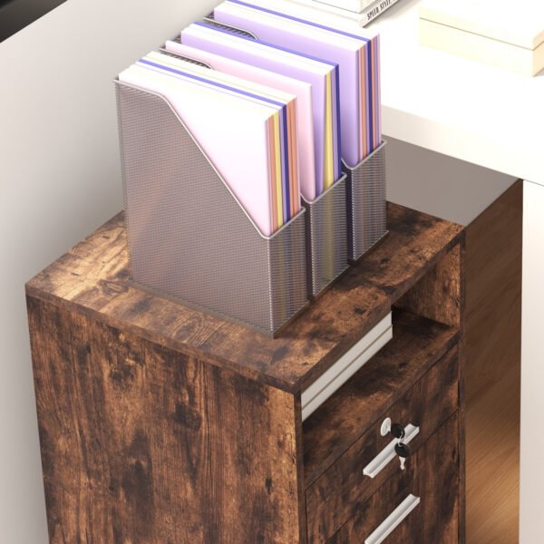 Lockable Filing Cabinet for Home Office, Mobile File Cabinet with Wheels Hanging Bar for A4, Letter Size, Rustic Brown - Image 8