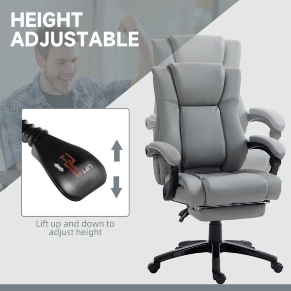 Ergonomic PU Leather Office Chair, Swivel Desk Chair with Footrest, Adjustable Height and Wheels, Grey - Image 4