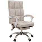 Executive Microfibre Office Chair with Vibration Massage, 135 Reclining, Armrests, Beige