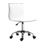 Adjustable Swivel Office Chair with Armless Mid-Back in PU Leather and Chrome Base - White