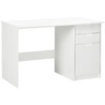 High Gloss Computer Desk with Drawers, Modern Writing Workstation with Storage Cabinet, PC Study Table for, Office, Study, White