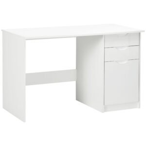 High Gloss Computer Desk with Drawers, Modern Writing Workstation with Storage Cabinet, PC Study Table for, Office, Study, White