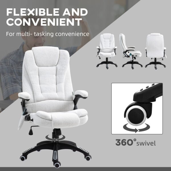 Massage Office Chair w/ 6 Heated Vibration Points, Executive Office Chair w/ Linen-Feel Fabric 360¬∞, Swivel Wheels, Cream White - Image 8