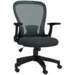 Ergonomic Office Chair: Mesh Design with Flip-up Armrests, Lumbar Support & Swivel Wheels, Grey