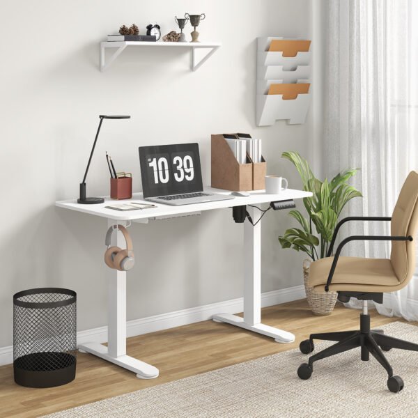Electric Standing Desk, Height Adjustable Office Table w/ 3 Memory Settings, Collision Avoidance and Overheat Protection, White - Image 2