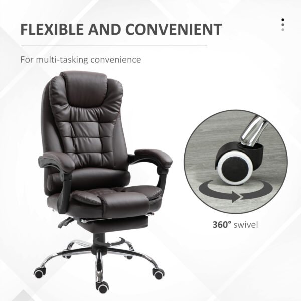PU Leather Executive Office Chair, High Back Swivel Chair with Retractable Footrest, Adjustable Height, Reclining Function, Brown - Image 7