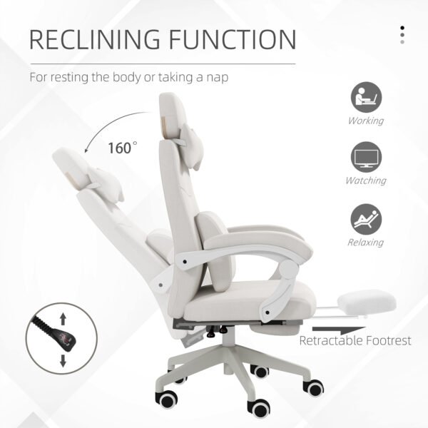 High Back Office Chair Reclining Computer Chair with Footrest Lumbar Support Adjustable Height Swivel Wheels White - Image 6