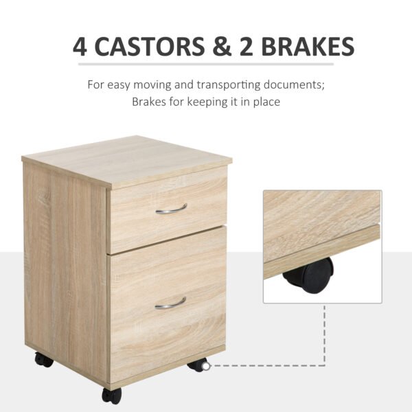 File Cabinet Cupboard Storage with Two Drawers, Table Storage Box with Wheels, Cabinet Bedside Table Storage Box, Oak - Image 5