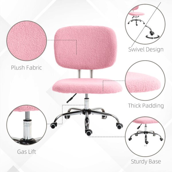Cute Armless Office Chair Vanity Task Chair with Adjustable Height, Swivel Wheels, Mid Back, Pink - Image 5