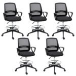 Ergonomic Mesh Back Draughtsman Chairs Tall Office Chair with Adjustable Height and Footrest 360¬∞ Swivel, Set of 5