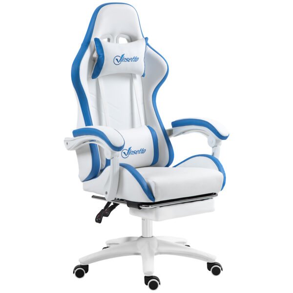 Racing Gaming Chair, Reclining PU Leather Computer Chair w/ 360¬∞ Swivel Seat, Footrest, Removable Headrest & Lumber Support, White