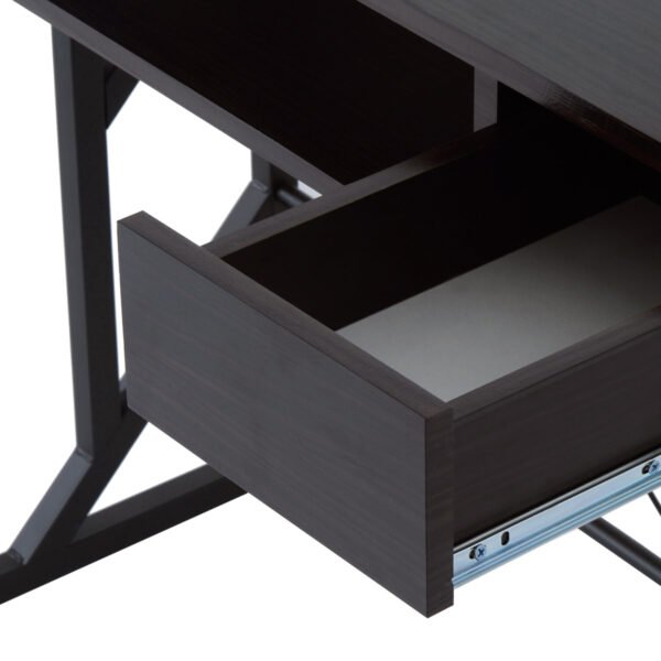 Wooden Computer Desk with Display Shelf, Executive PC Workstation for Home Office, Brown - Image 9