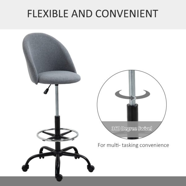Ergonomic Drafting Chairwith Adjustable Height, Padded Seat, Footrest, Draughtsman Chair, 360¬∞ Swivel Tall Office Chair, Grey - Image 5