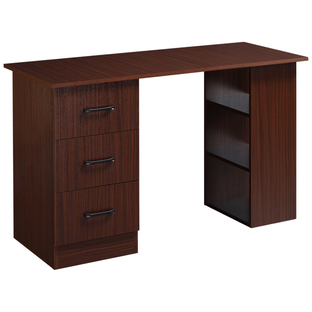 Office Desk with Storage Shelves Drawers, Writing Table, Study Workstation for Home Office, Desk with Shelves, Walnut Brown