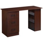 Office Desk with Storage Shelves Drawers, Writing Table, Study Workstation for Home Office, Desk with Shelves, Walnut Brown