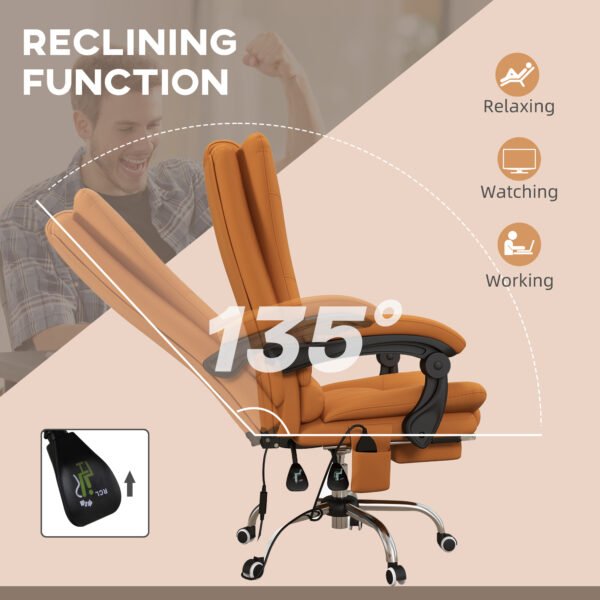 Vibration Massage Office Chair with Heat, PU Leather Computer Chair with Footrest, Armrest, Reclining Back, Light Brown - Image 6