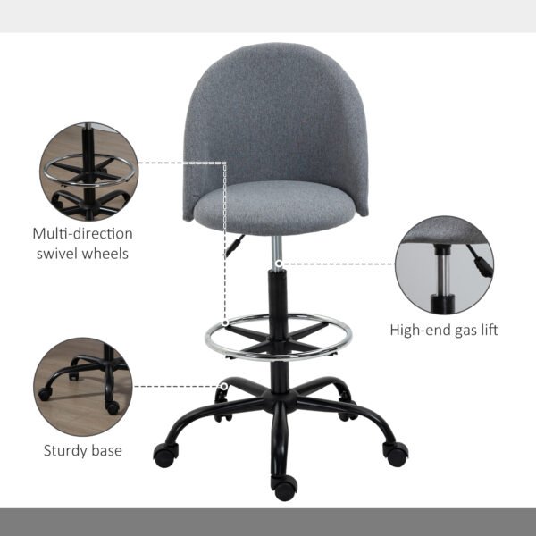 Ergonomic Drafting Chairwith Adjustable Height, Padded Seat, Footrest, Draughtsman Chair, 360¬∞ Swivel Tall Office Chair, Grey - Image 6