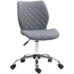Home Office Chair with Rolling Wheels and Linen Fabric Back Support, Armless Computer Desk Chair, Grey