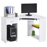 L-Shaped Desk: Shelves, Keyboard Tray, Drawer & CPU Stand for Home Office or Study, Pristine White