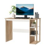 Office Table with 3-Tier Storage Shelf, Desk with Shelves for Home Office, Study, Living Room, Computer Desk, Oak & White
