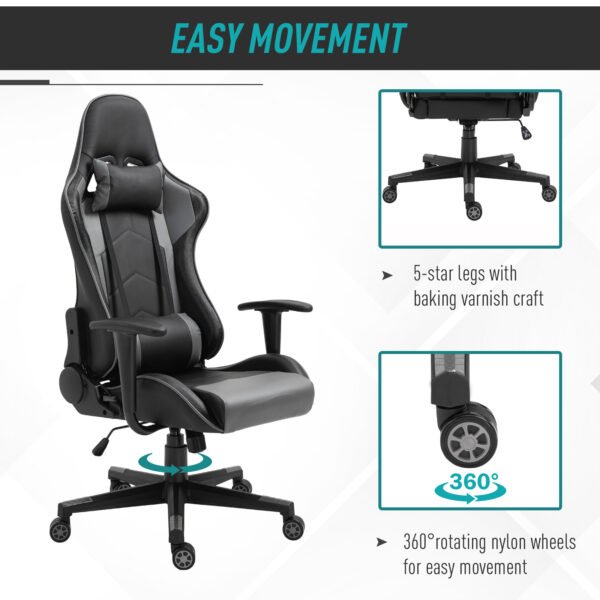 High Back Racing Gaming Chair Reclining 360¬∞ Swivel Rocking Height Adjustable with Pillow and Build-in Lumbar Home Black PU Leather - Image 5