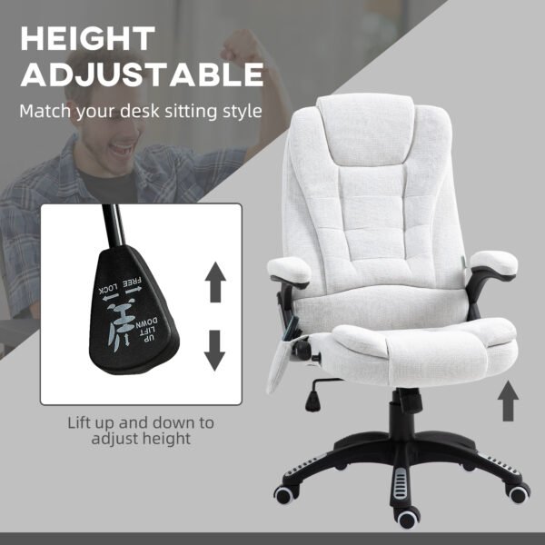 Massage Office Chair w/ 6 Heated Vibration Points, Executive Office Chair w/ Linen-Feel Fabric 360¬∞, Swivel Wheels, Cream White - Image 5