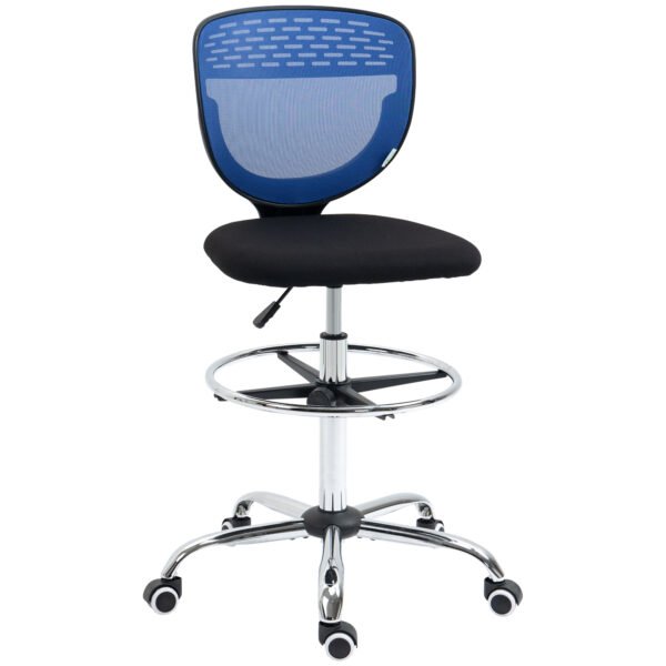 Draughtsman Chair, Armless Mesh Office Chair, Swivel Design with Lumbar Support & Foot Ring, Tall Office Chair, Dark Blue