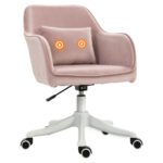 Velvet Style Massage Office Chair with Rechargeable Electric Vibration Massage Lumbar Pillow, Wheels, Massage Desk Chair, Pink