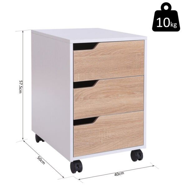 MDF Mobile File Cabinet pedestal with 3 Drawers Lockable Casters Oak and White - Image 3