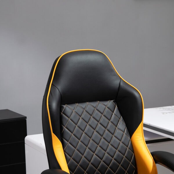 Office Chair Faux Leather Diamond Line High-Back Rocker Swivel Computer Desk Chair with Wheels, Black Orange - Image 9