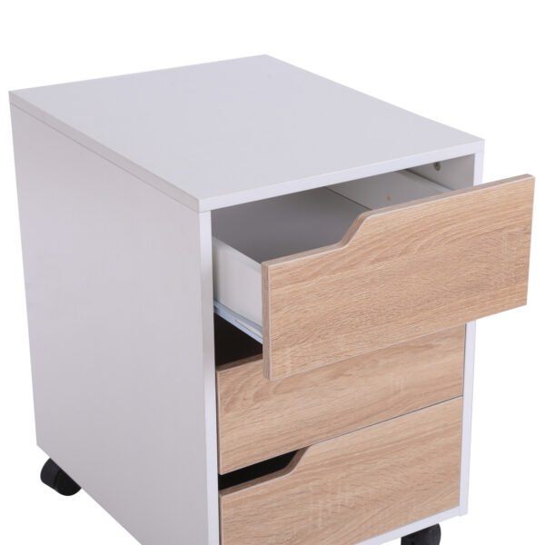 MDF Mobile File Cabinet pedestal with 3 Drawers Lockable Casters Oak and White - Image 5