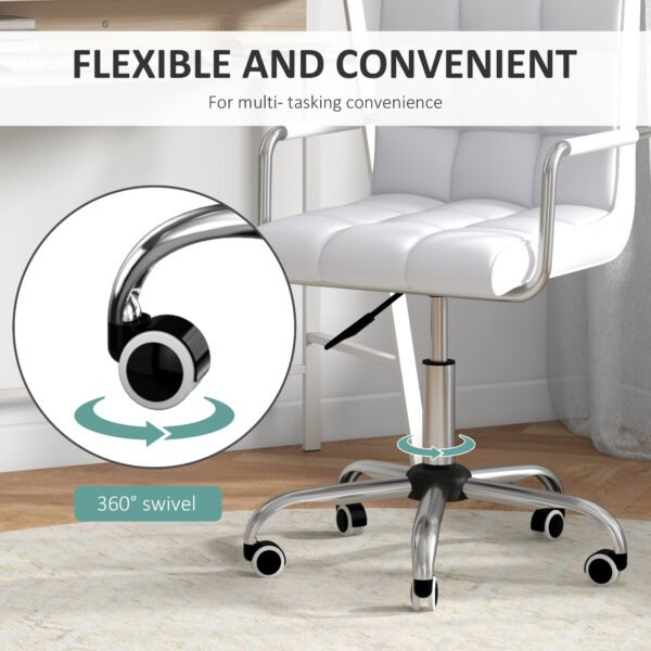 Office Chair and Desk Set, Faux Leather Swivel Chair, Study Desk with Storage Shelf, White. - Image 5
