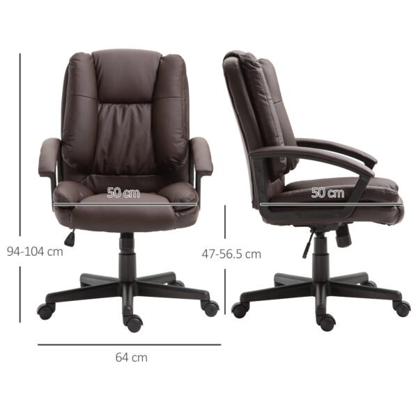 Swivel Executive Office Chair Mid Back Faux Leather Computer Desk Chair for Home with Double-Tier Padding, Arm, Wheels, Brown - Image 3