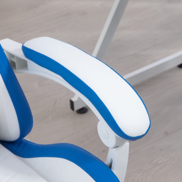 Racing Gaming Chair, Reclining PU Leather Computer Chair w/ 360¬∞ Swivel Seat, Footrest, Removable Headrest & Lumber Support, White - Image 9